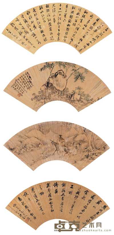 阮元 徐震甲 萧晨 梁同书 1875年 1688年作 行 草书集册（四件） 扇片 